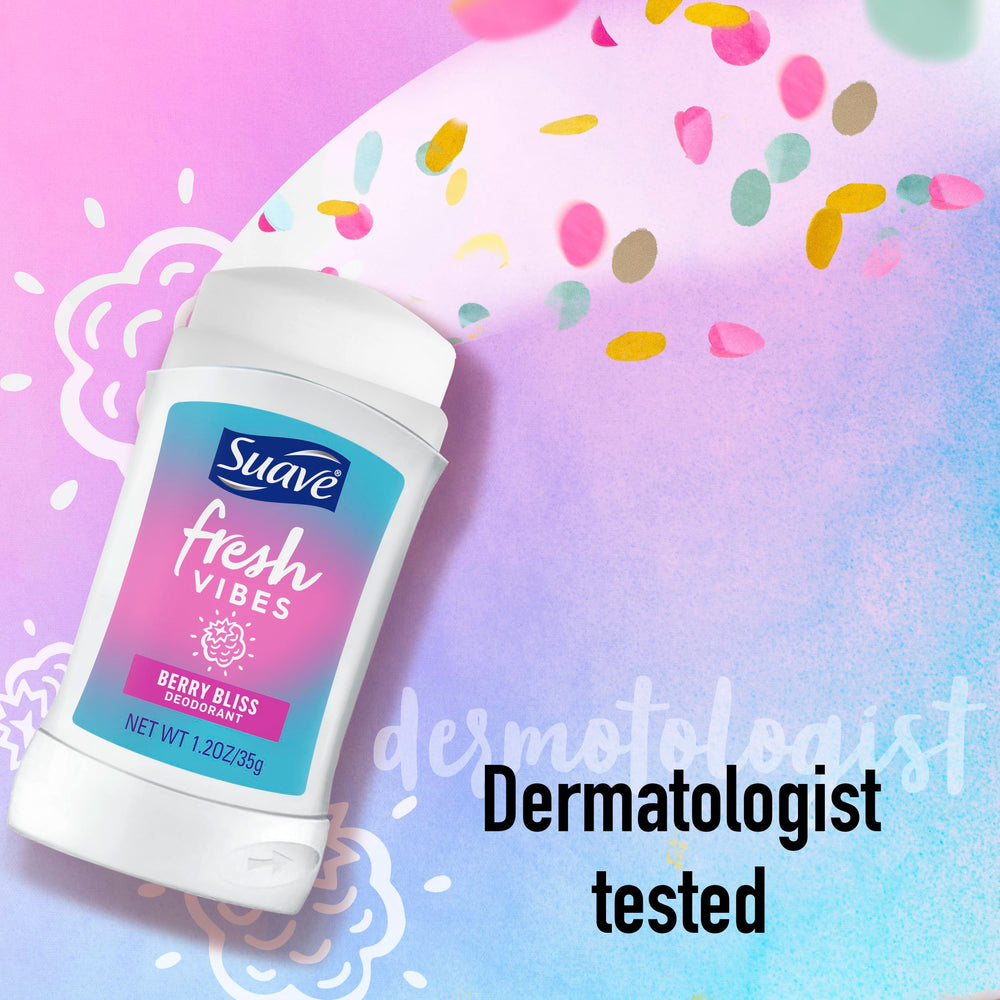 Etiqueta dermatológica probada en Suave Berry Bliss Stick para uso diario