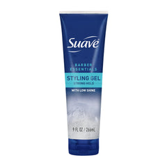 Suave Barber Essentials gel shows strong hold for all-day style.