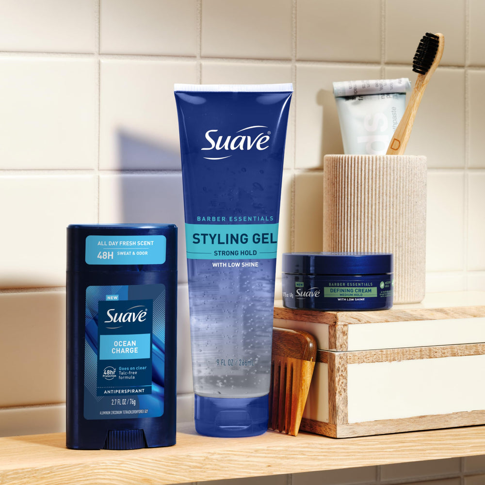Cruelty-free Suave barber gel for daily grooming.