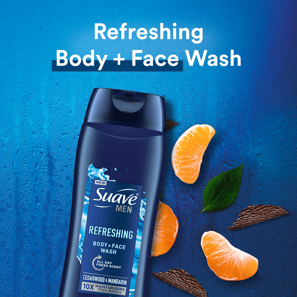 Escena de ducha con Suave Men, ideal para empezar el día con aroma fresco.