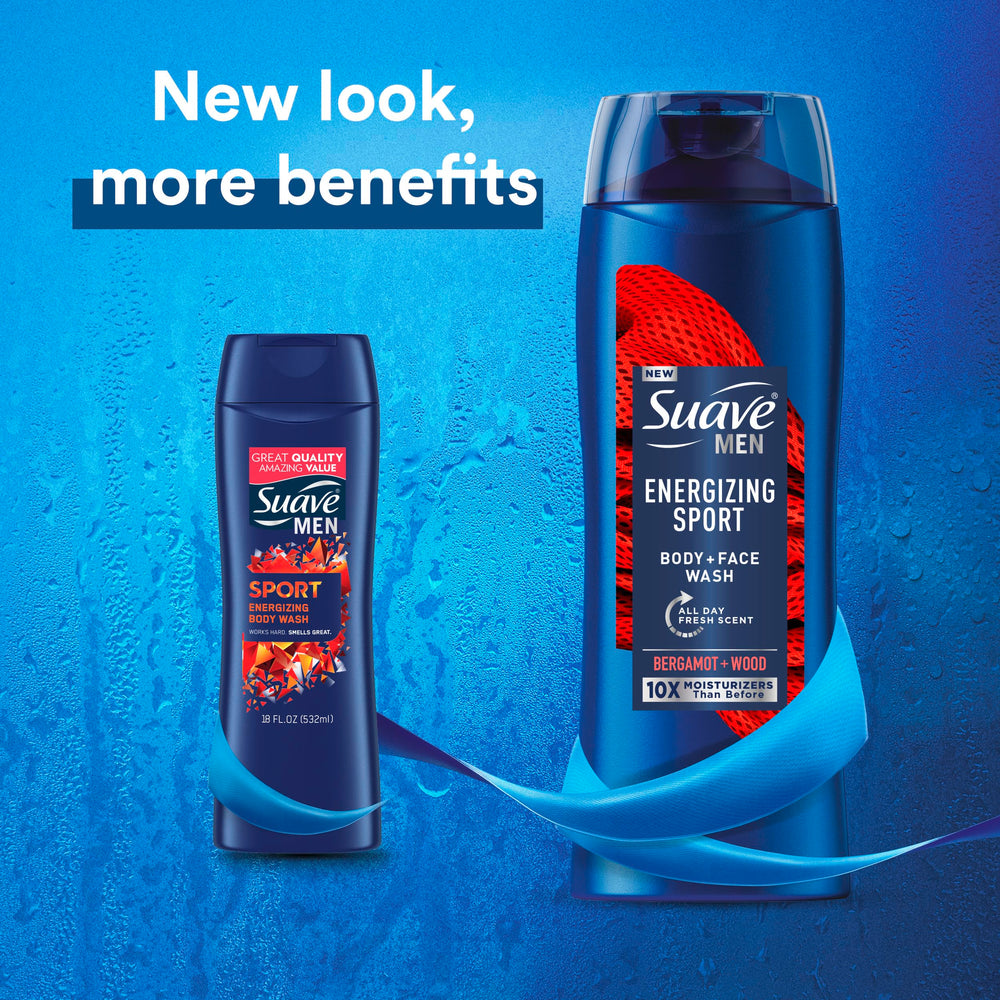 Suave Men Energizing Sport: notas de bergamota y madera para aroma duradero.