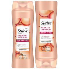 Suave Keratin Infusion champú botella: protección del color para cabello suave y brillante.