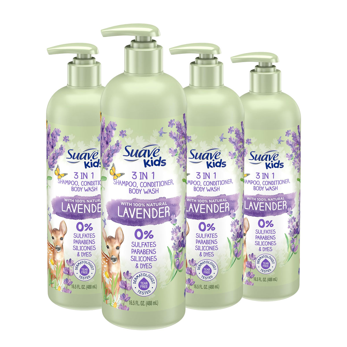 Suave Kids 3-in-1 bottle with lavender for gentle bath time.