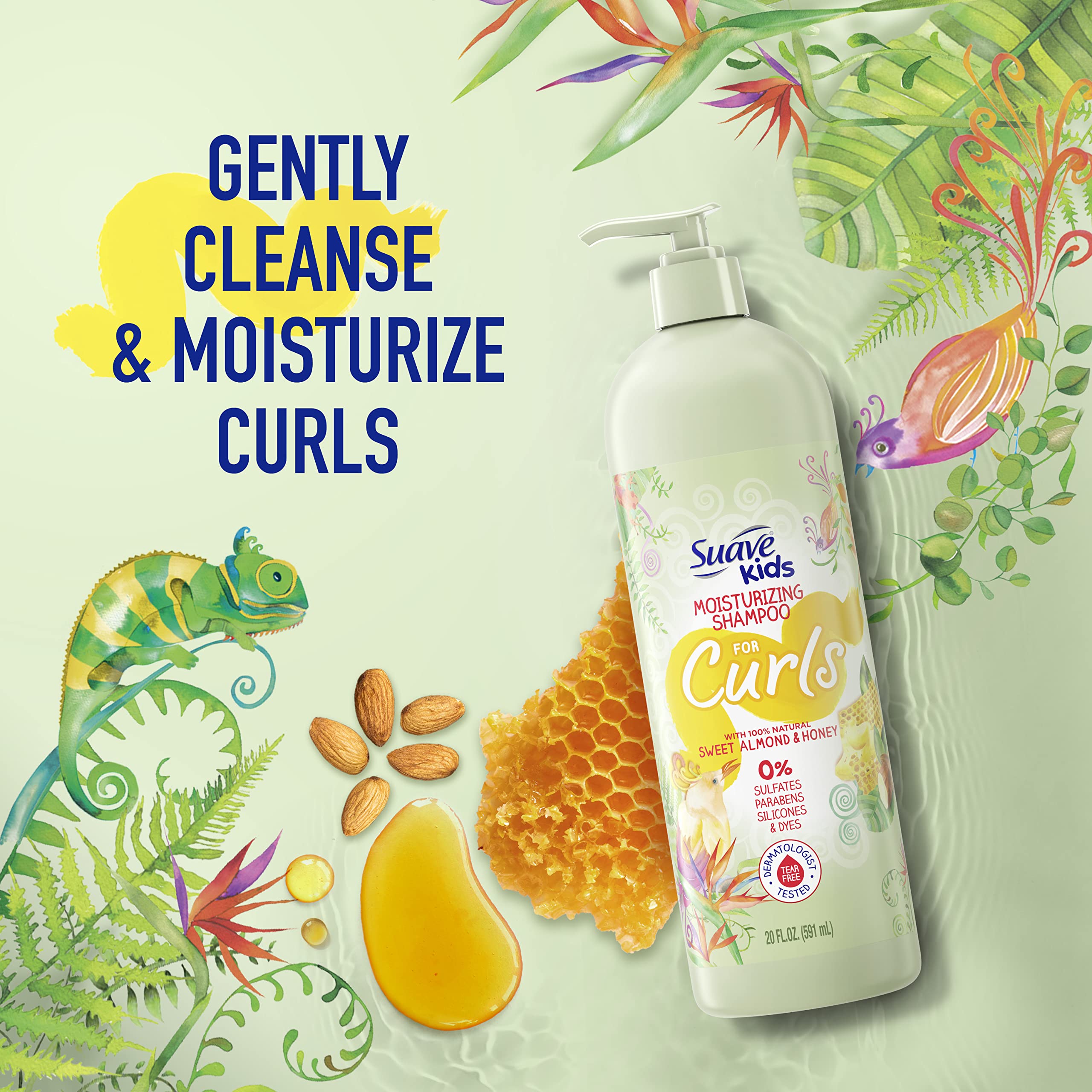 Suave Kids Detangler Spray dispensing pump demonstrates easy application.