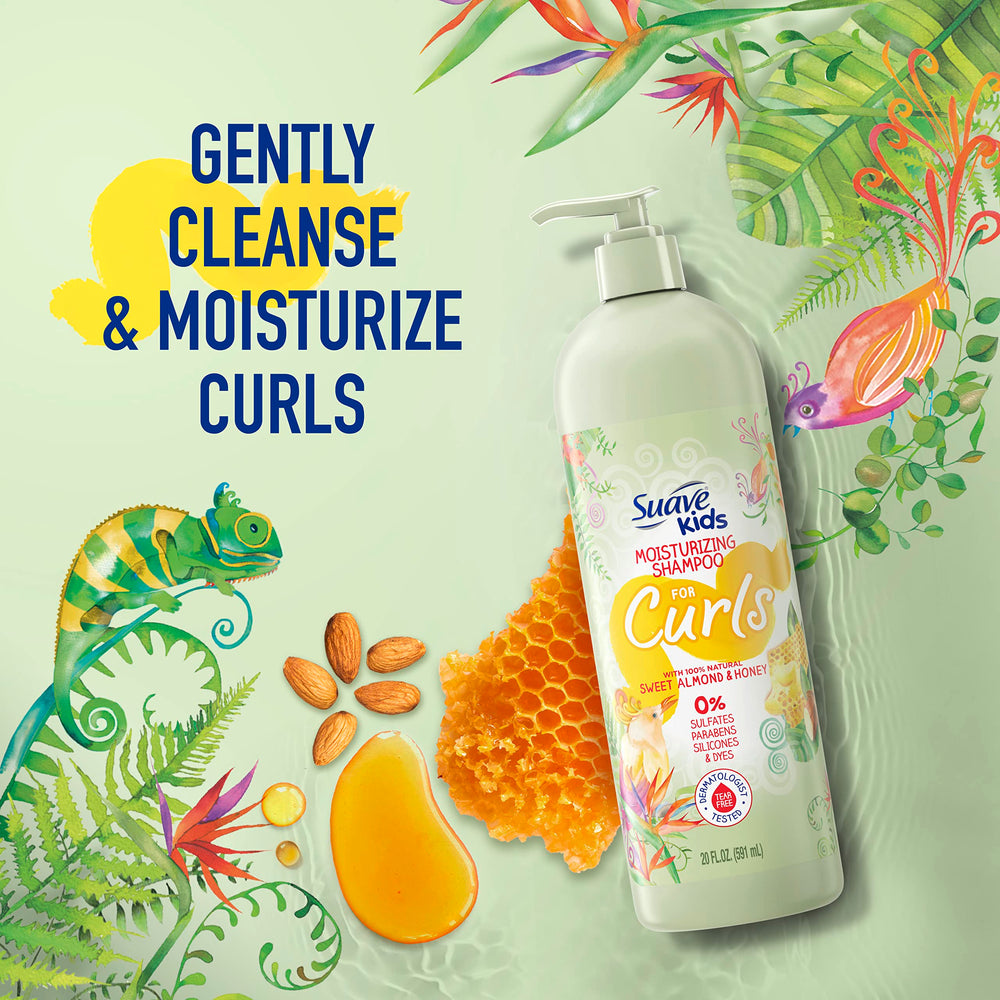 Suave Kids Detangler Spray dispensing pump demonstrates easy application.