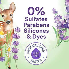 Suave Kids lavender formula bottle emphasizing safe, simple cleansing.