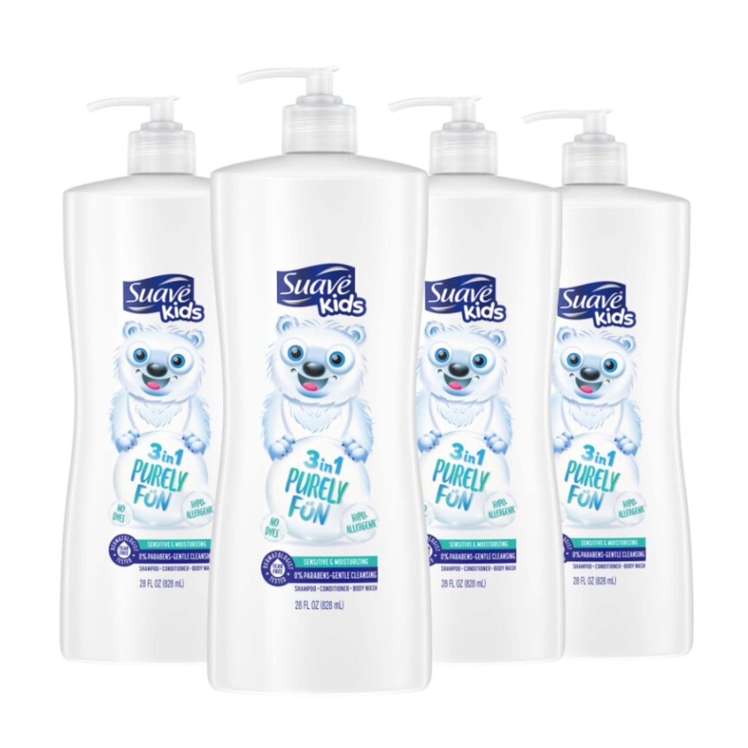 Suave Kids Purely Fun 3-in-1 bottle front, gentle bath time for kids