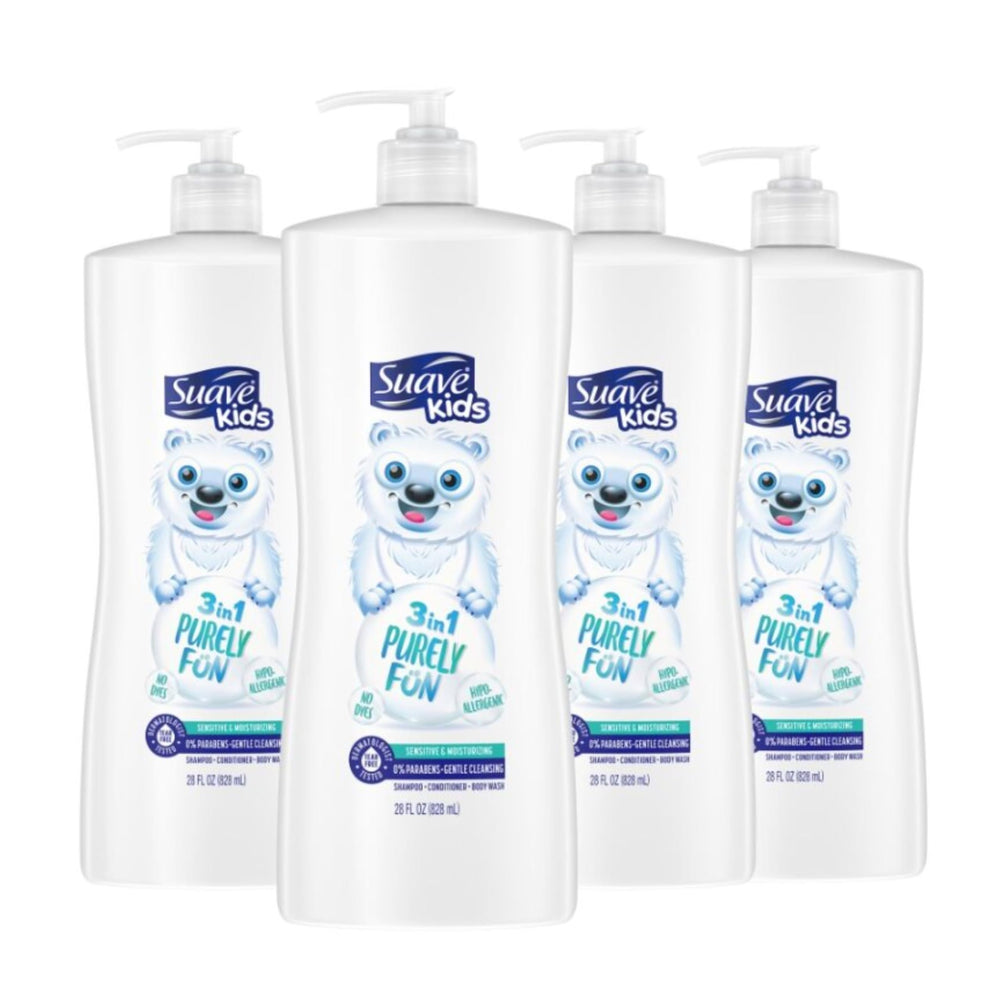 Suave Kids Purely Fun 3-in-1 bottle front, gentle bath time for kids