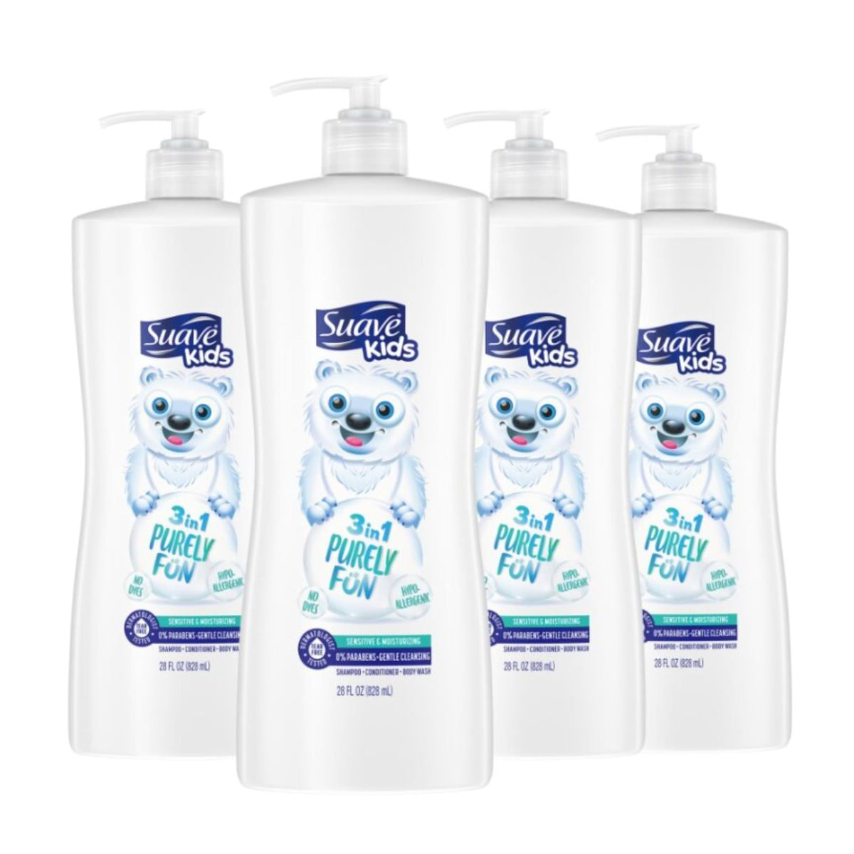 Suave Kids Purely Fun 3-in-1 bottle front, gentle bath time for kids