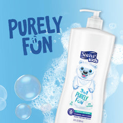 Suave Kids Purely Fun 3-in-1 label closeup, tear-free promise