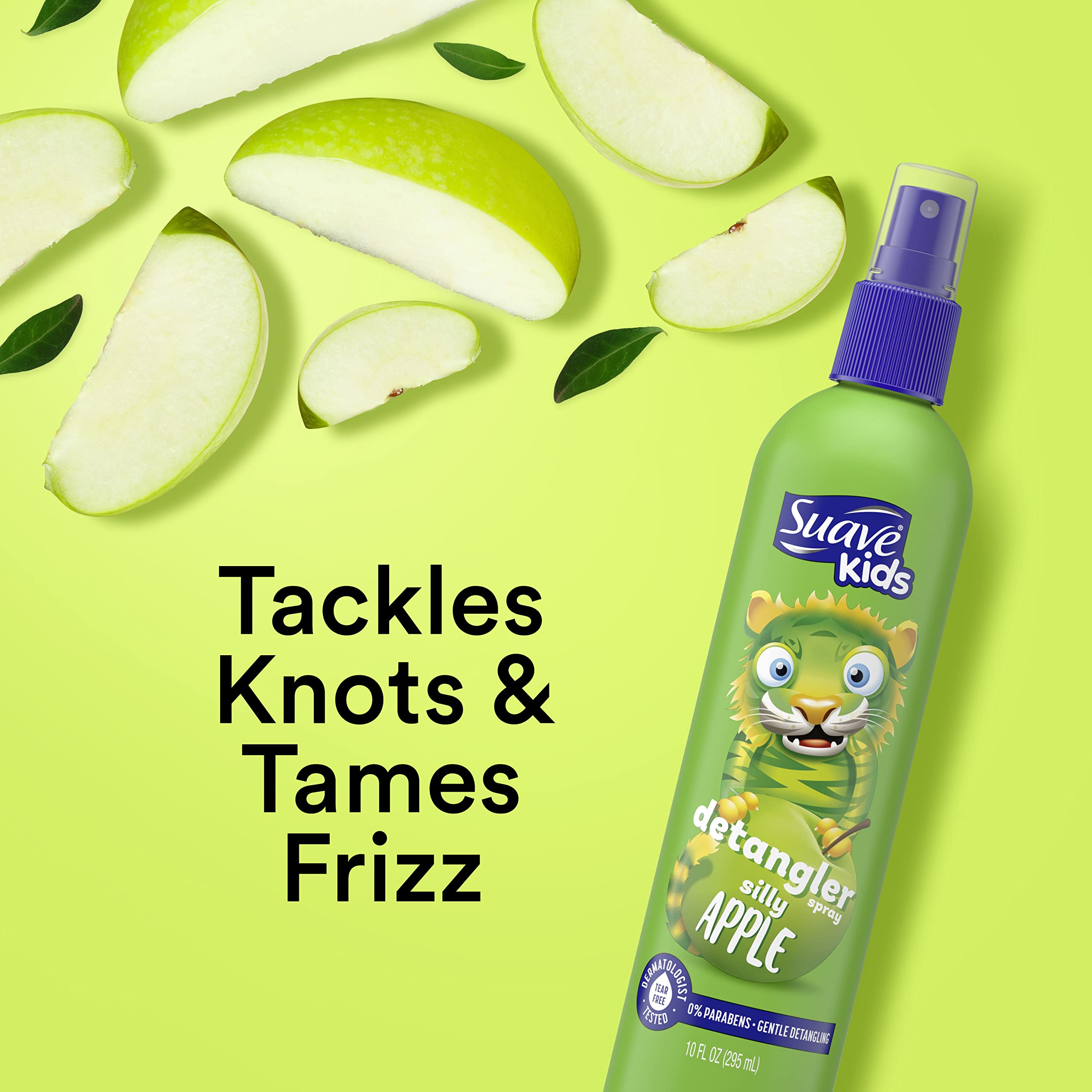 Spray desenredante Silly Apple de Suave Kids facilita peinado.