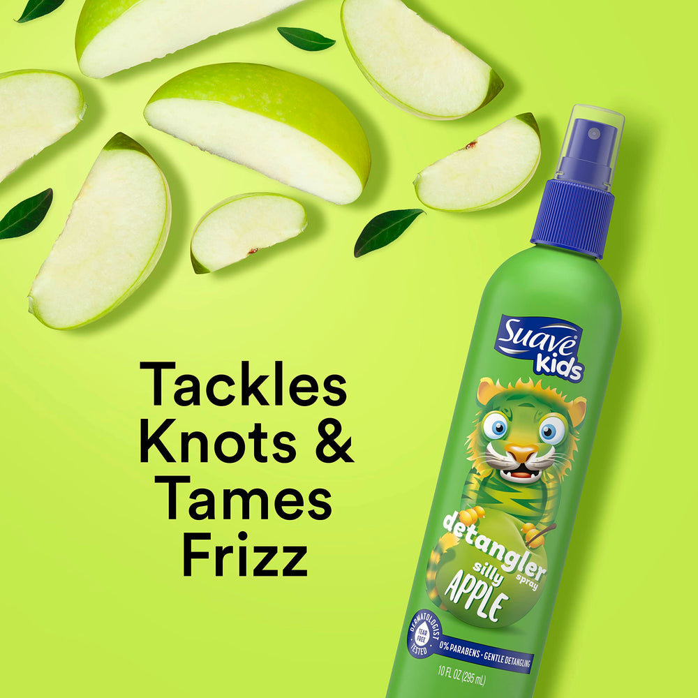 Spray desenredante Silly Apple de Suave Kids facilita peinado.