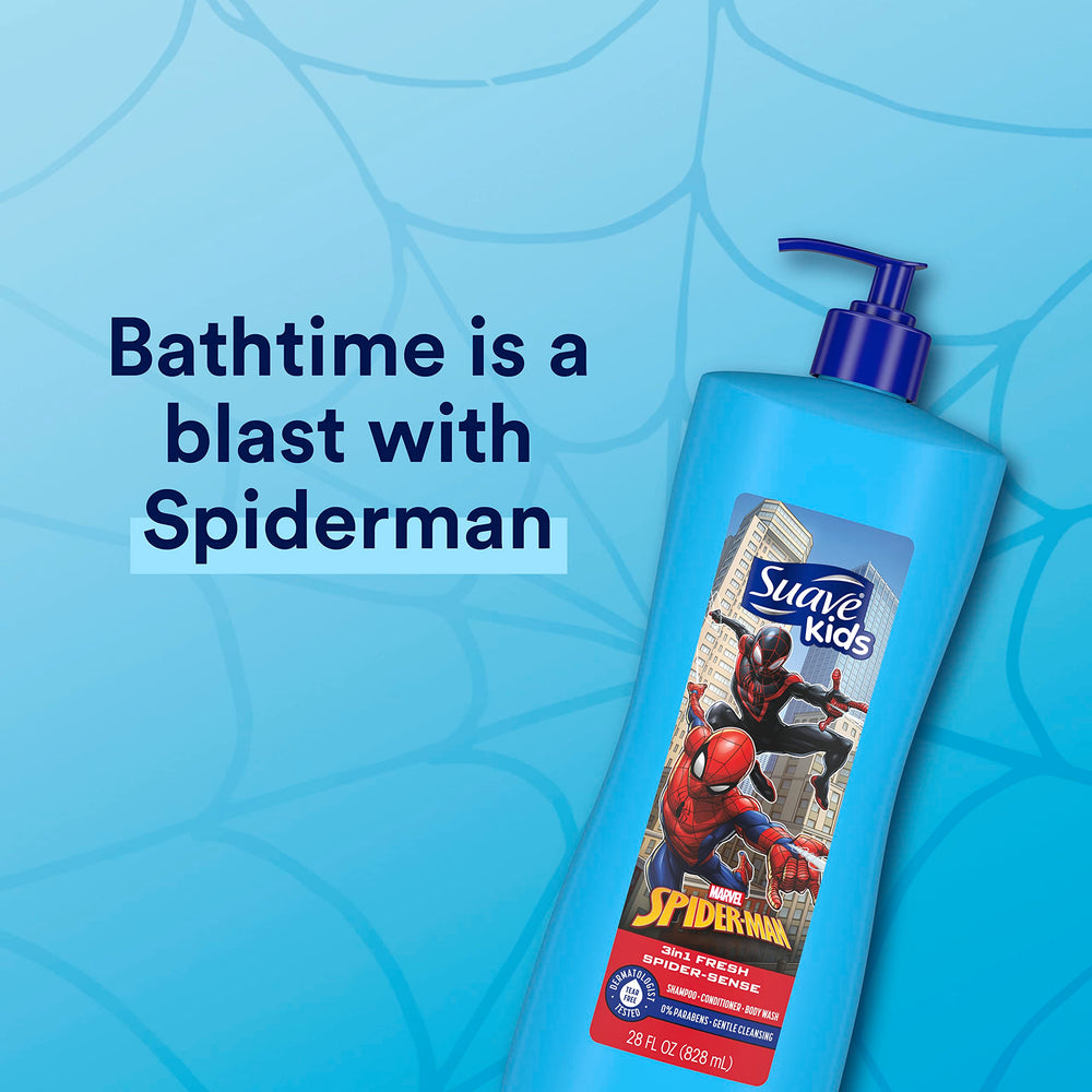 Suave Kids Spider-Man 3 en 1, espuma cremosa para cabello suave y limpio