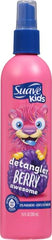 Suave Kids Swirlberry Detangler Spray in hand smooths knots quickly.