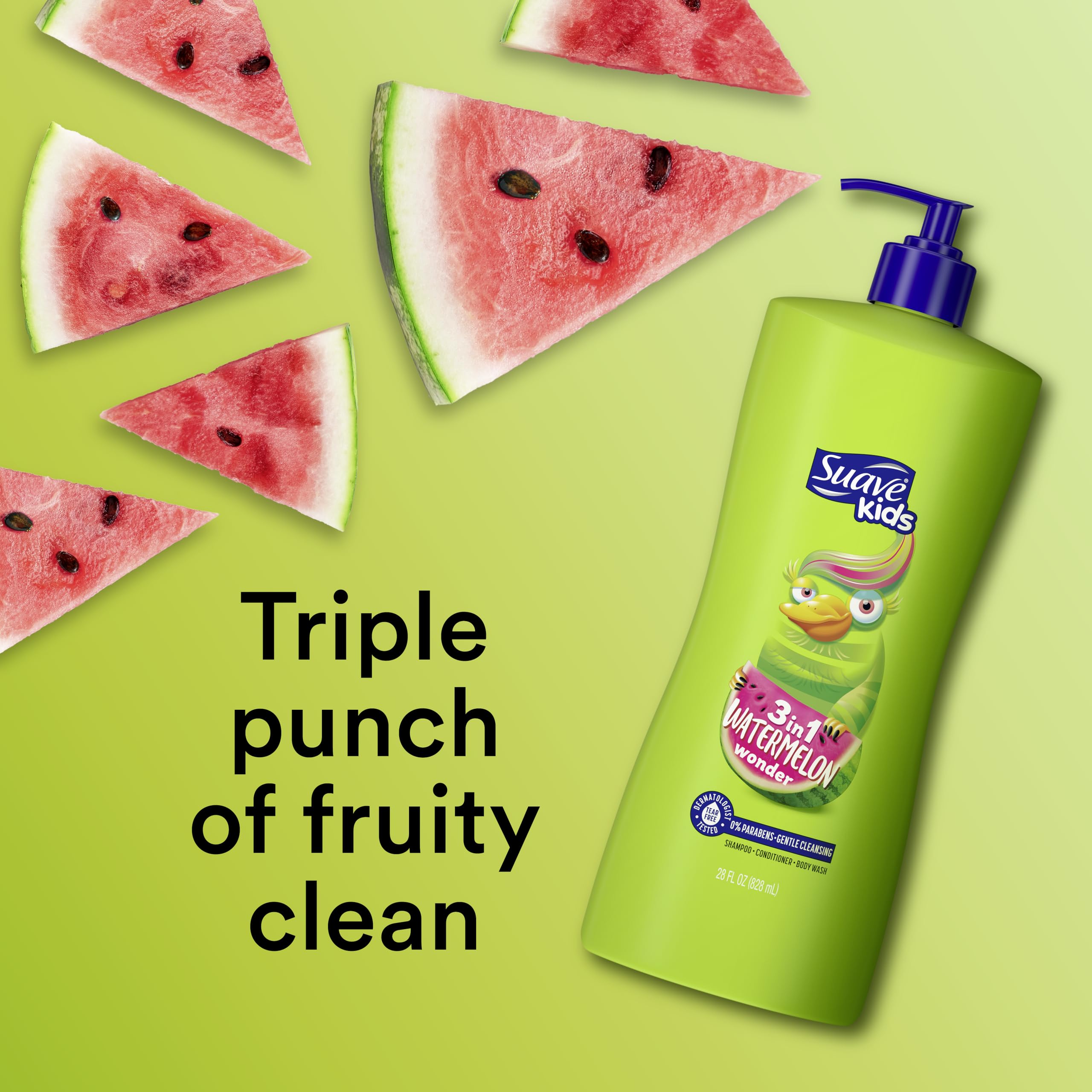 Happy kid enjoying bath with Suave Kids Wacky Melon 3-in-1