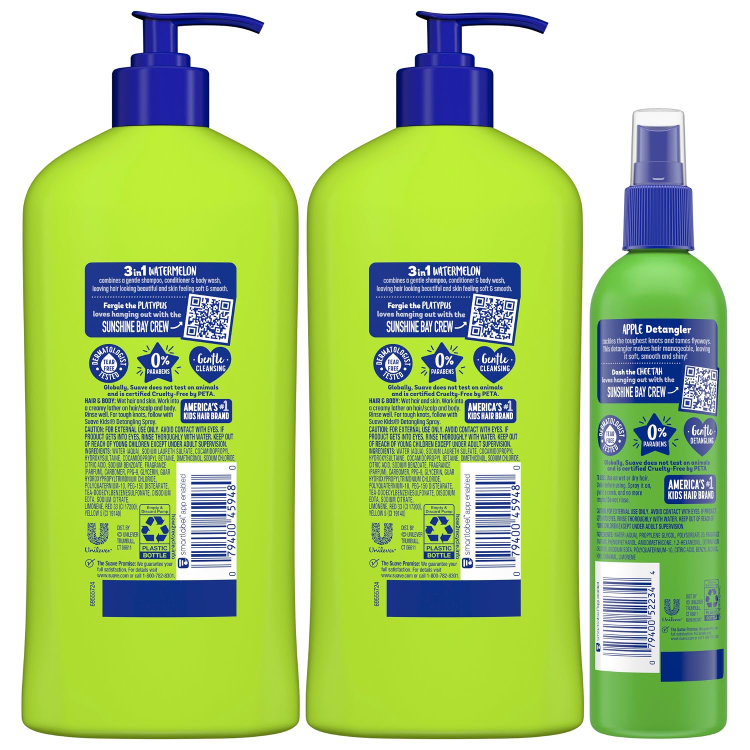 Botella de Watermelon Wonder de Suave Kids, uso diario para baño rápido.