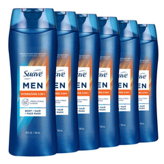 Suave Men 3-en-1 botella frontal ofrece hidratación diaria para piel suave.