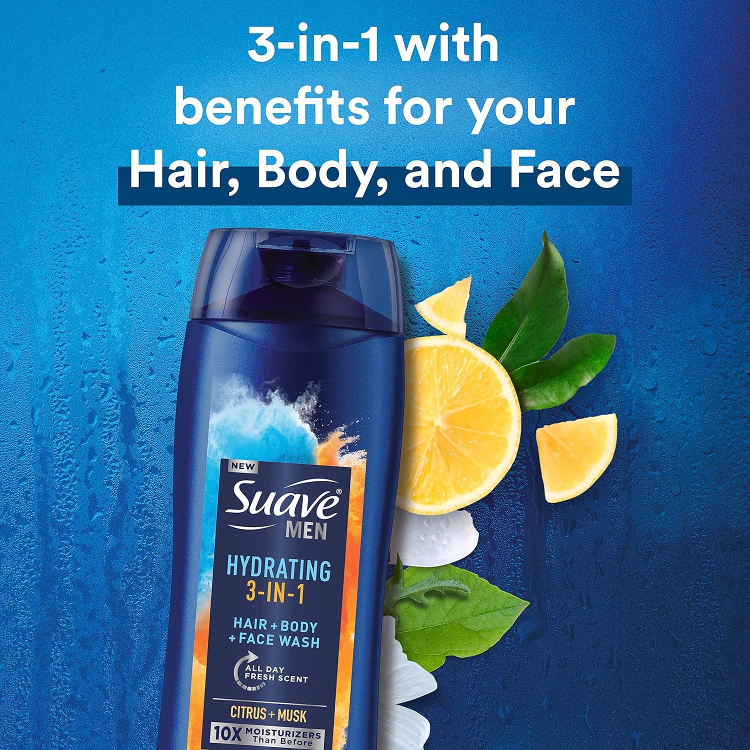 Suave Men Citrus Musk scent offers lasting freshness after use.