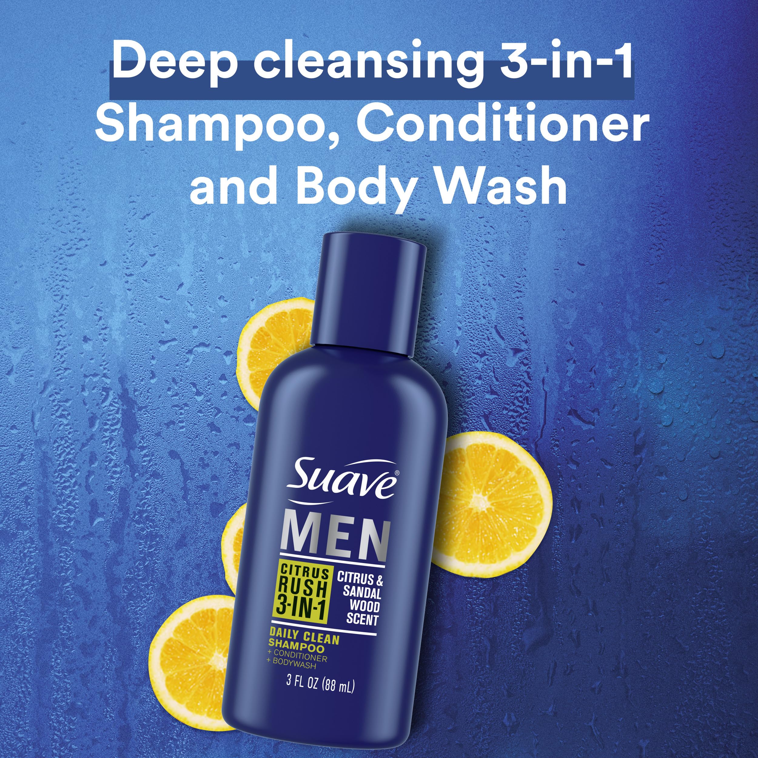 Suave Men Citrus Rush, keratina destacada, cuidado de cabello suave y saludable