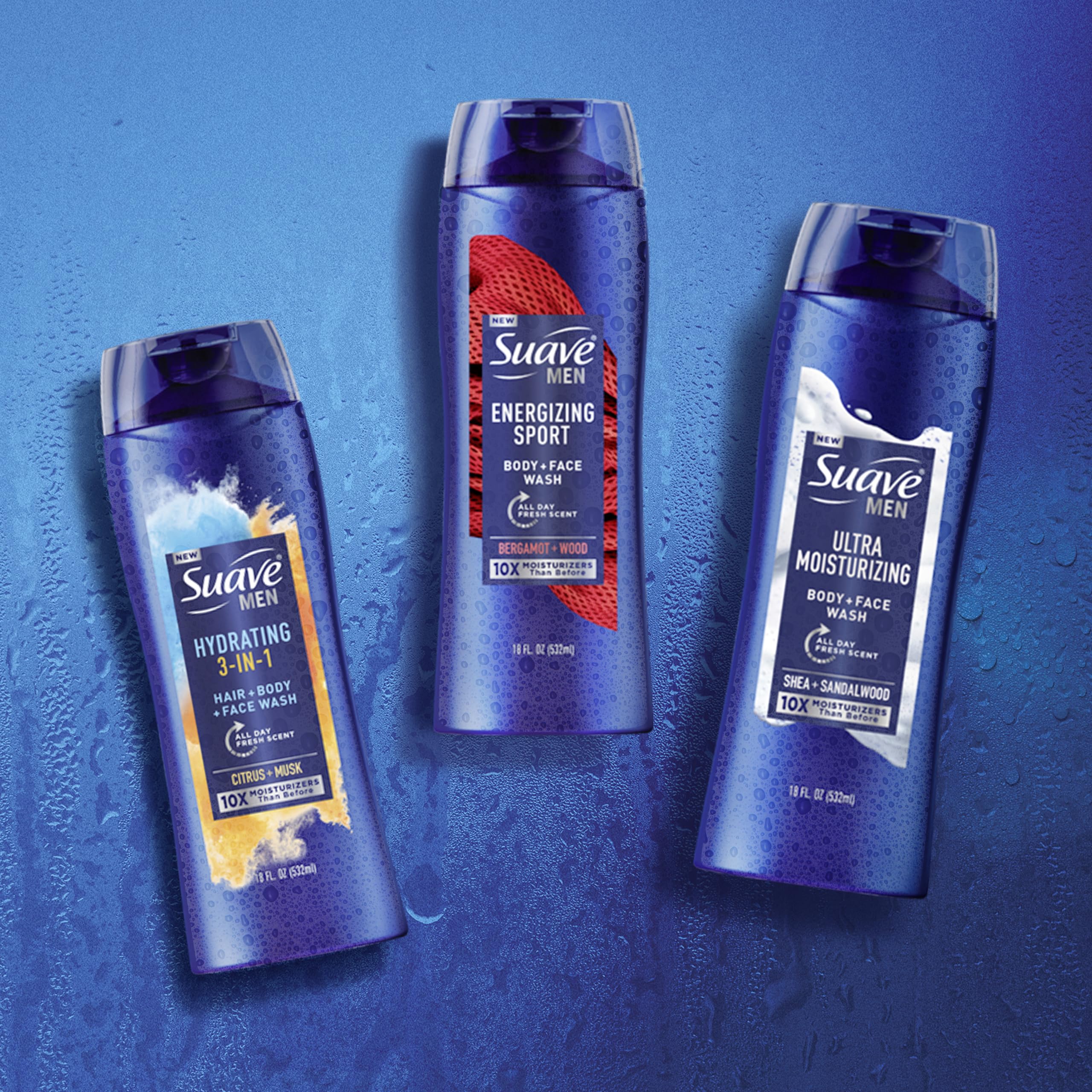 Suave Men: ingredientes manteca de shea y sándalo para aroma agradable.