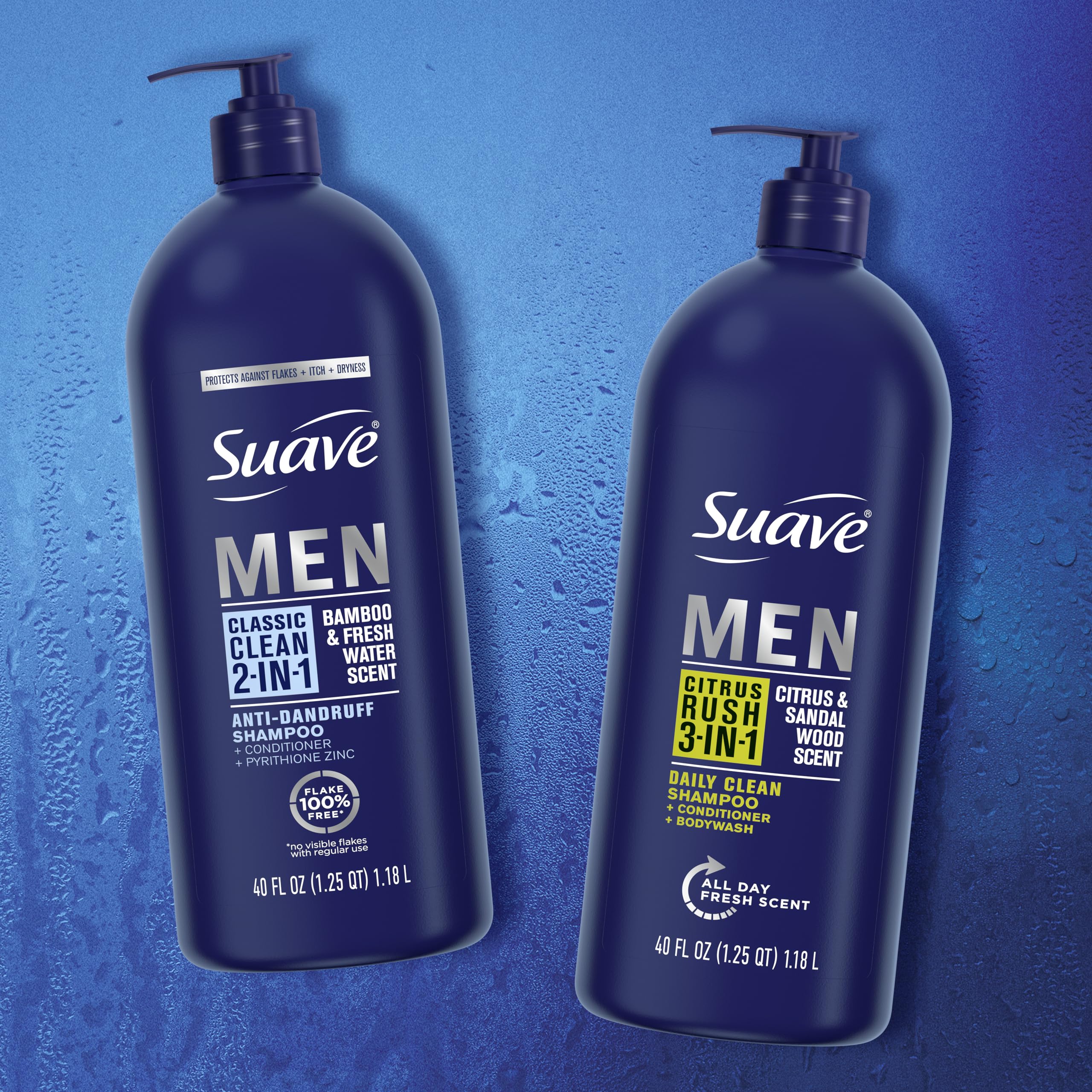 Paquete de tres botellas Suave Men, conveniencia para toda la semana.
