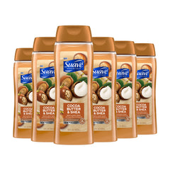 Suave Moisturizing Body Wash bottle with cocoa butter and shea for lasting hydration.