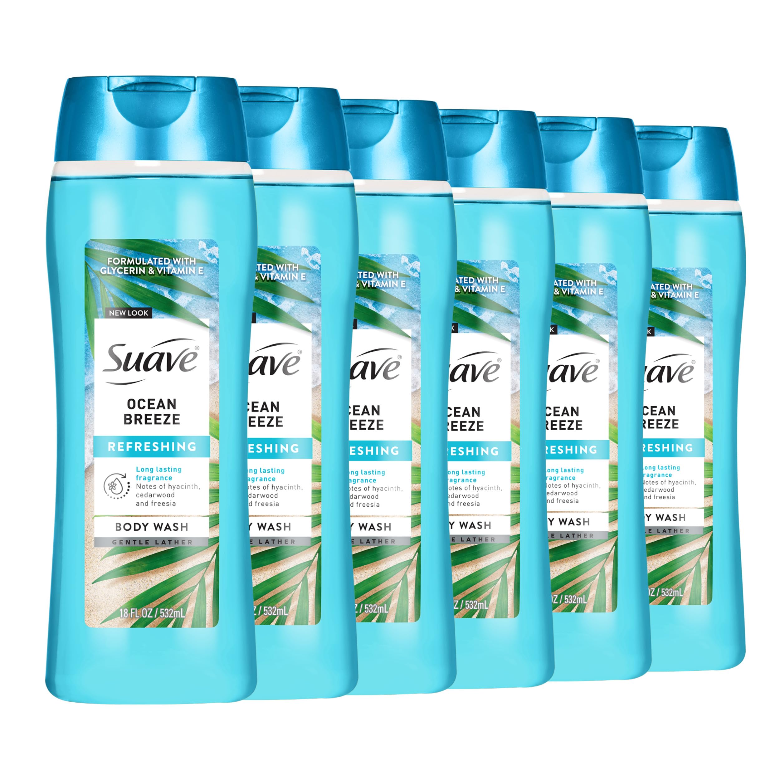 Suave Ocean Breeze bottle front, highlighting the product name and hydrating formula.