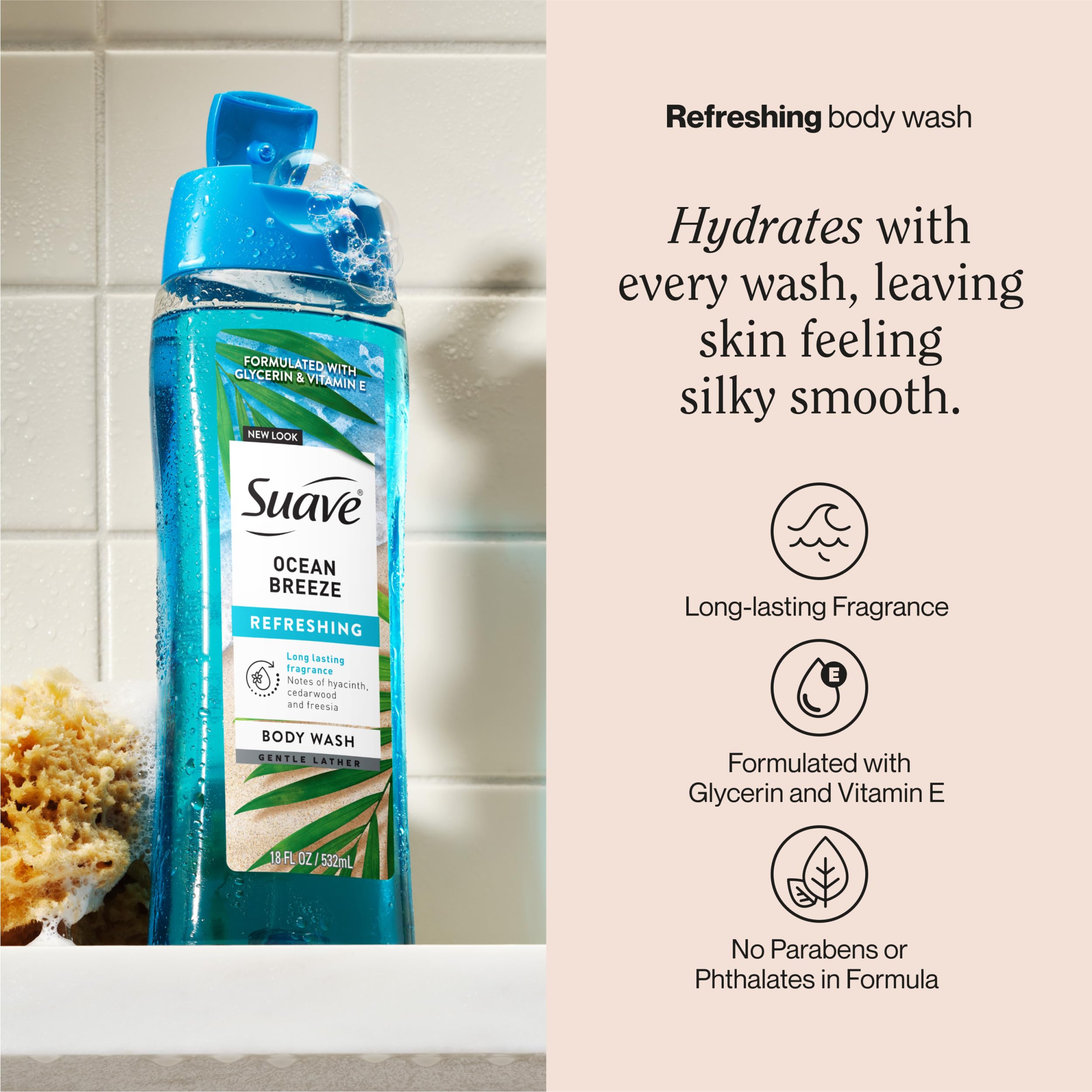 Suave Ocean Breeze bottle pour showing easy dispensing and creamy lather.
