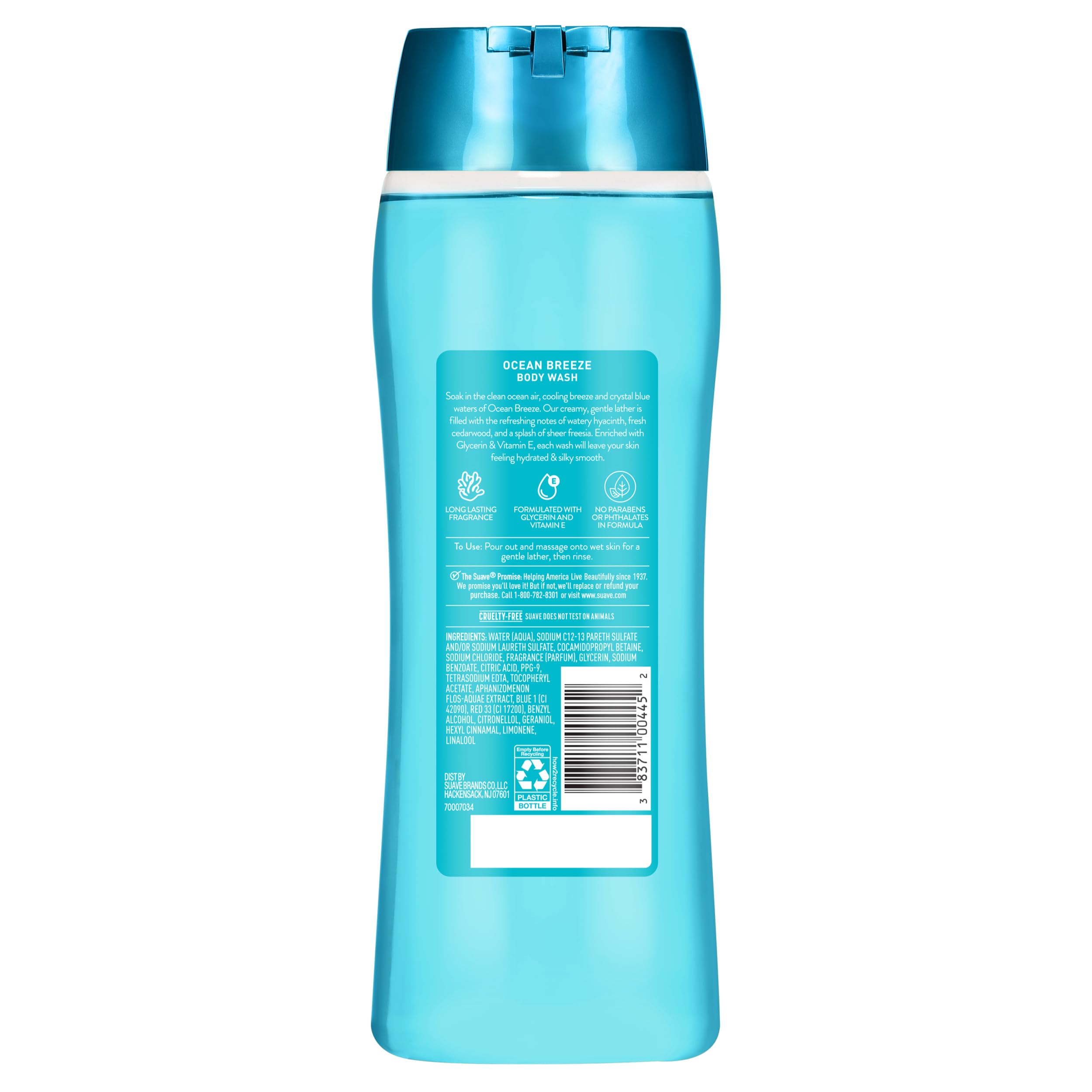 Suave Ocean Breeze family size bottle communicates value for daily use.