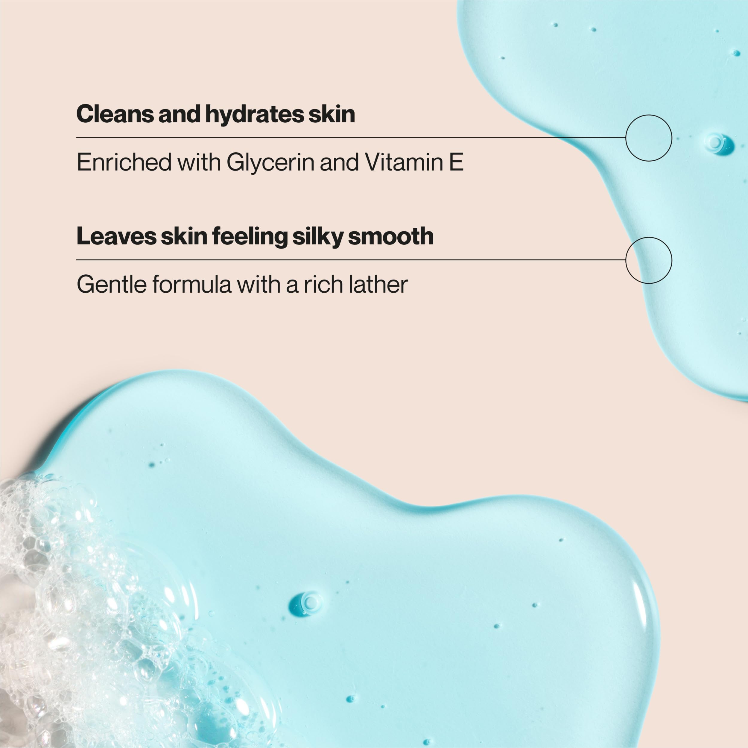 Suave Ocean Breeze foamy lather image emphasizes gentle cleansing and moisturization.