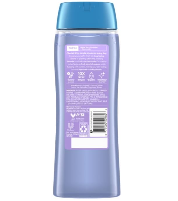 Suave pack-seis-jabon-cuerpo-te-lavanda-botella, ahorro y conveniencia en la ducha.