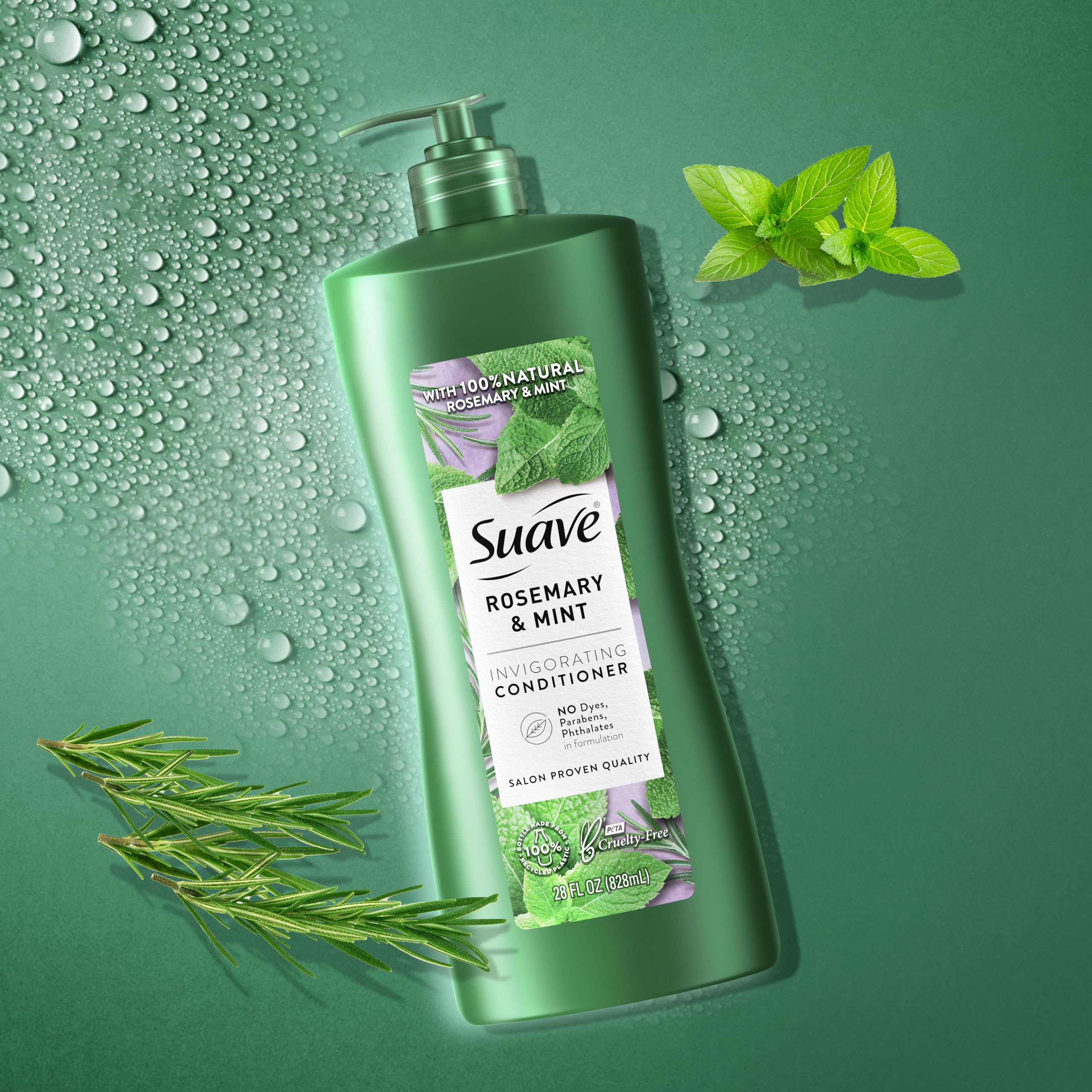 Aplicación fácil en la ducha con Suave romero-menta, cabello desenredado.