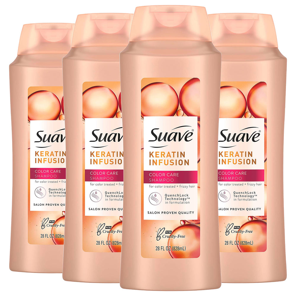 Suave Professionals Keratina Infusión, botella visible, protege el color.