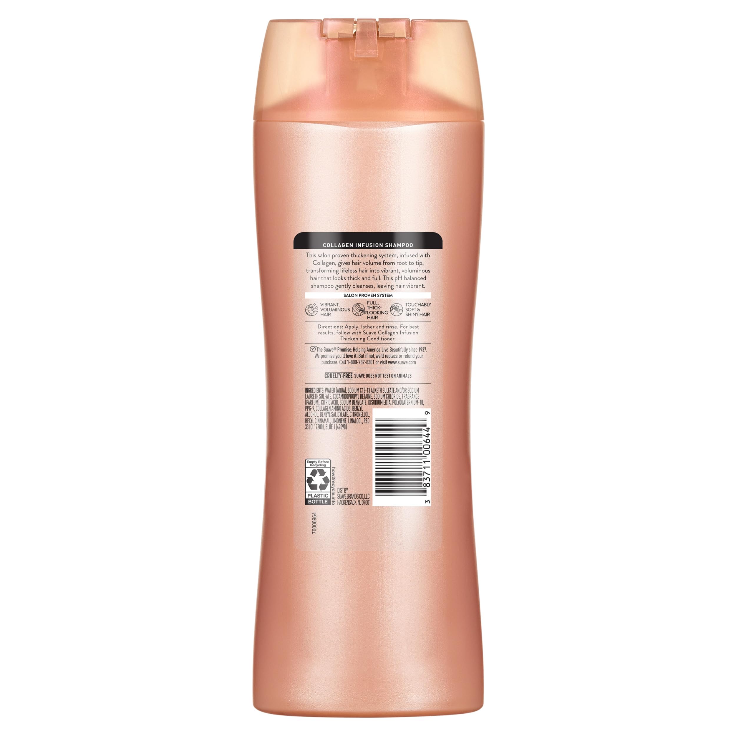Suave Professionals Collagen Infusion Shampoo, brillo saludable para cabello suave.