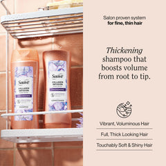 Suave Professionals Collagen Infusion Shampoo, primer plano de colágeno para mayor densidad.