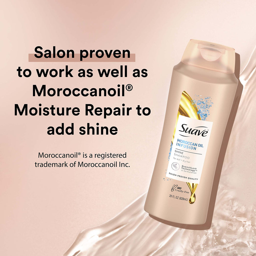 Shampoo foam display shows rich lather for gentle cleansing with Suave.