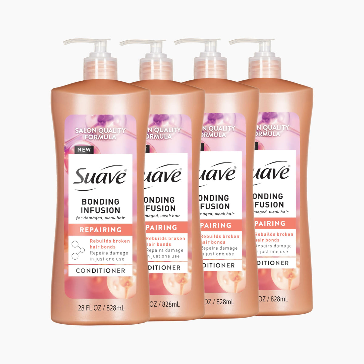 Suave Bonding Infusion acondicionador con bomba para hidratación intensa del cabello.