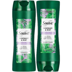 Champú Suave Romero y Menta en botella, aroma vigorizante para cabello limpio.