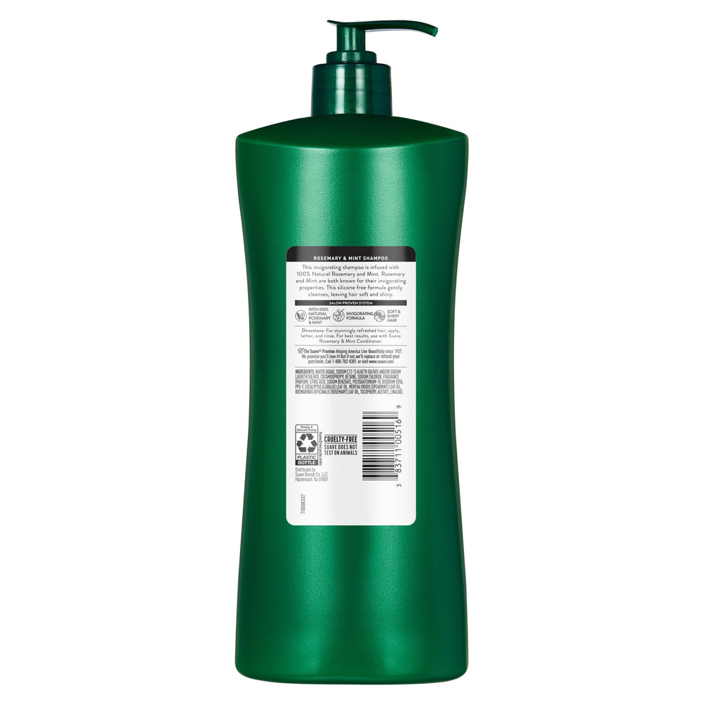 Hands massaging scalp with Suave Rosemary and Mint shampoo for refreshing sensation