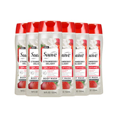 Suave Strawberry Delight, botella de ducha, experiencia refrescante para la piel suave.