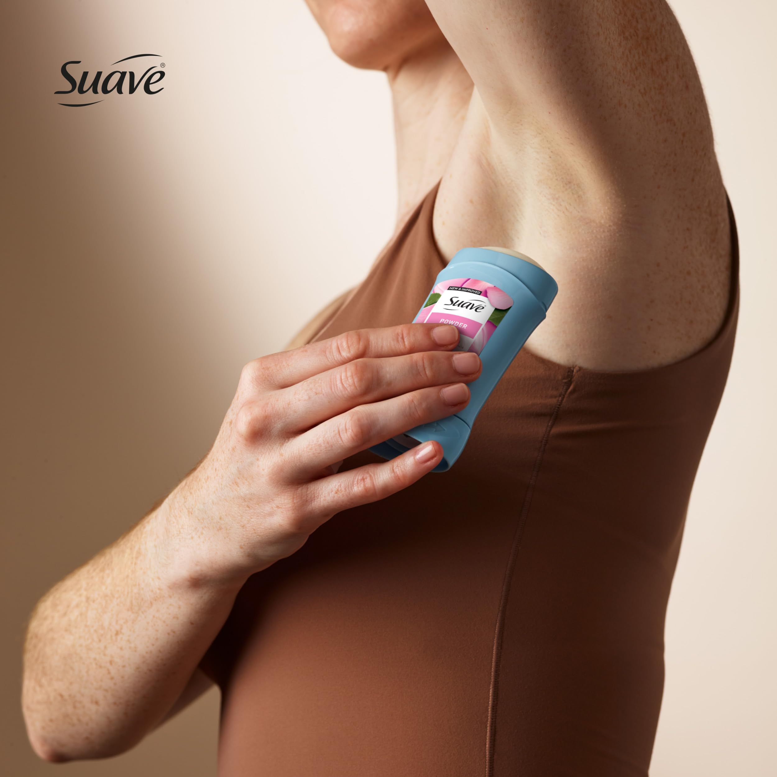 Application action with Suave Sweet Pea & Violet deodorant stick