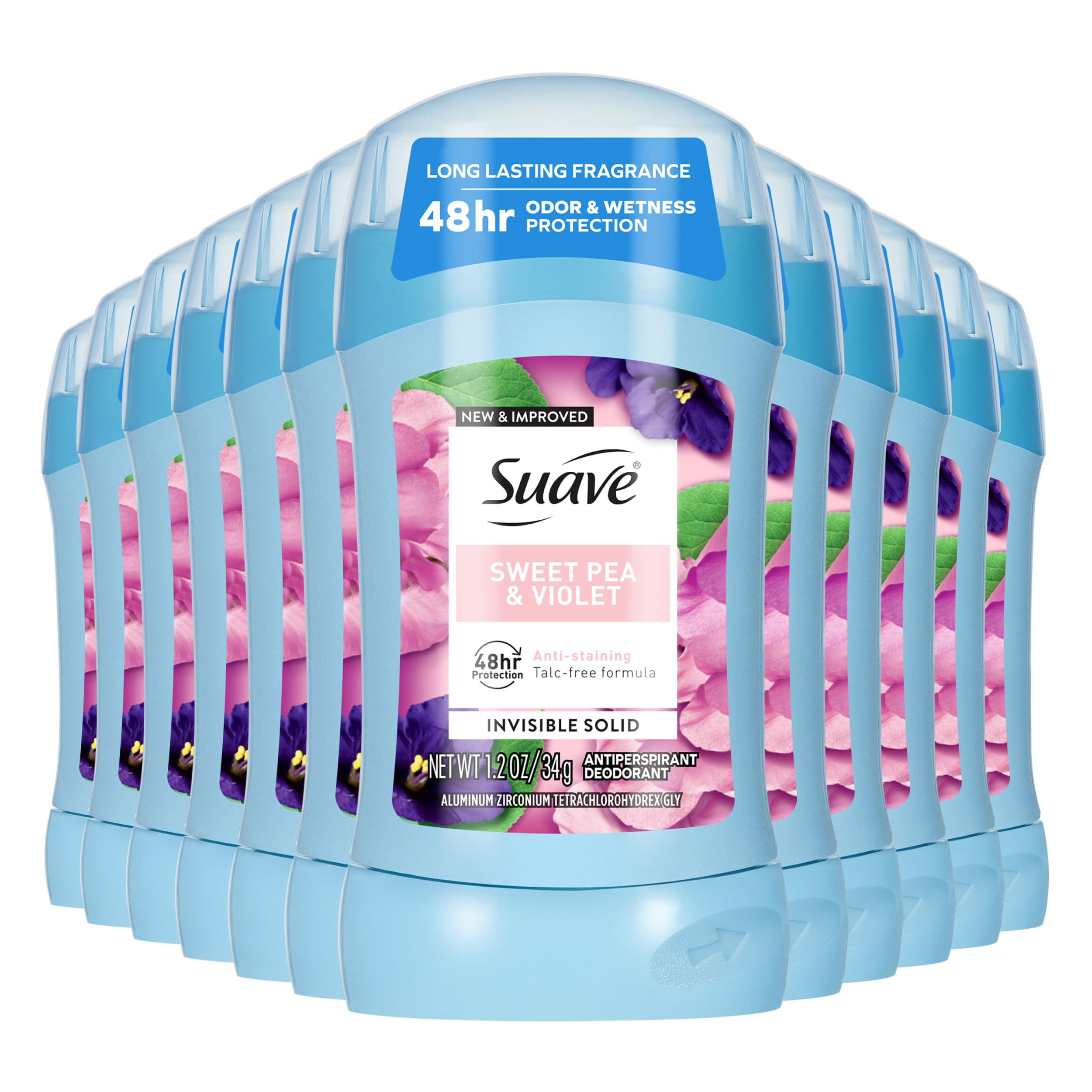 Suave Sweet Pea & Violet deodorant stick front view for all-day freshness