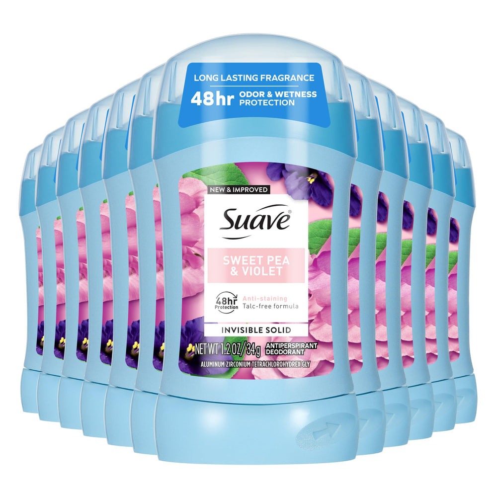 Suave Sweet Pea & Violet deodorant stick front view for all-day freshness