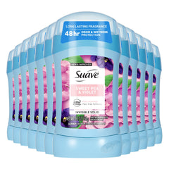 Suave Sweet Pea & Violet deodorant stick front view for all-day freshness