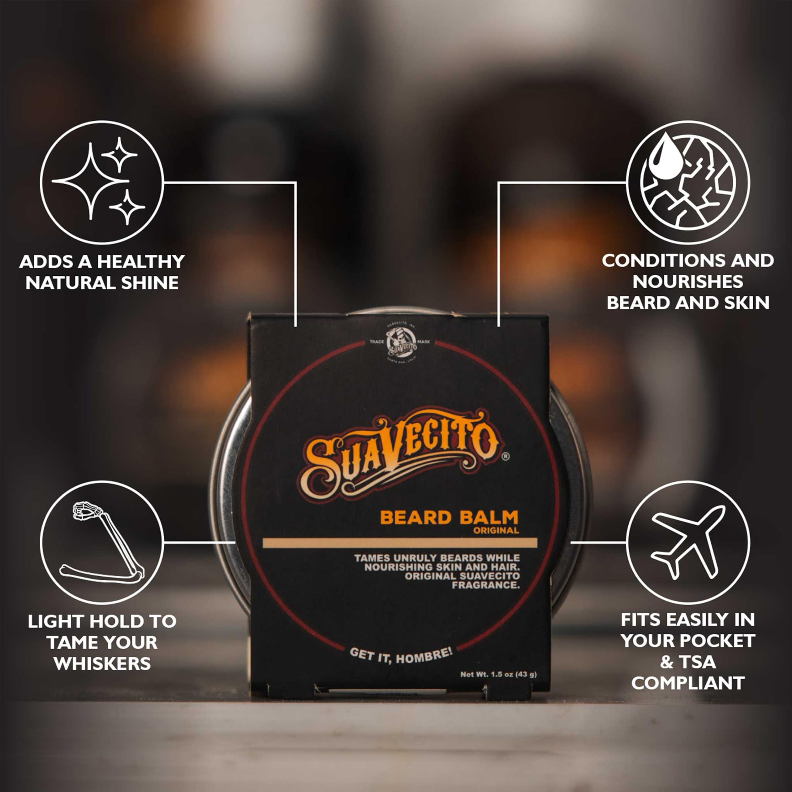 Suavecito beard balm nourishes hair and skin for moisturized, comfortable beard