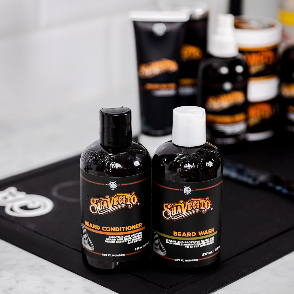 Natural ingredients in Suavecito Beard Conditioner soften skin and beard.
