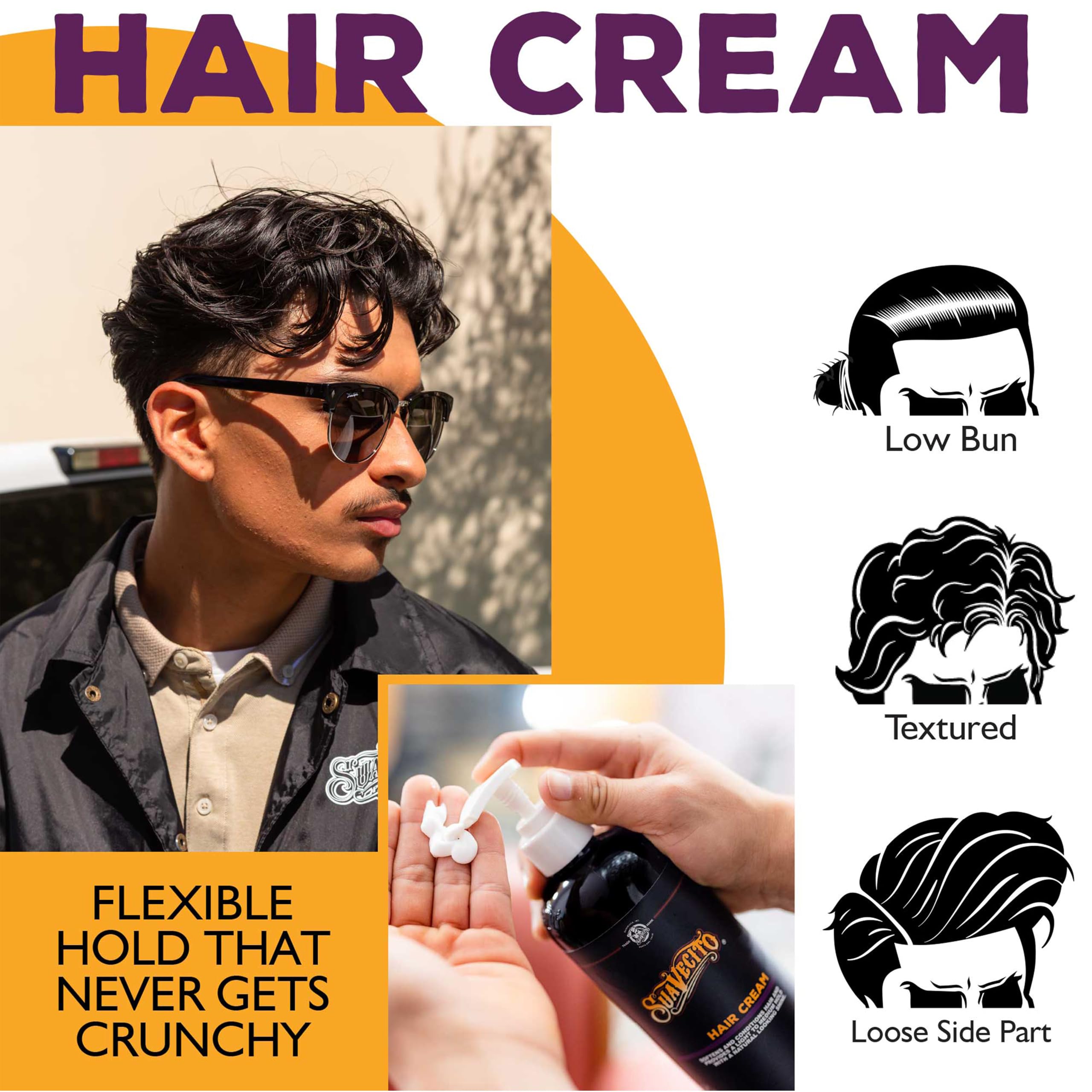 Cabello ondulado obtiene brillo suave y definición con Suavecito.