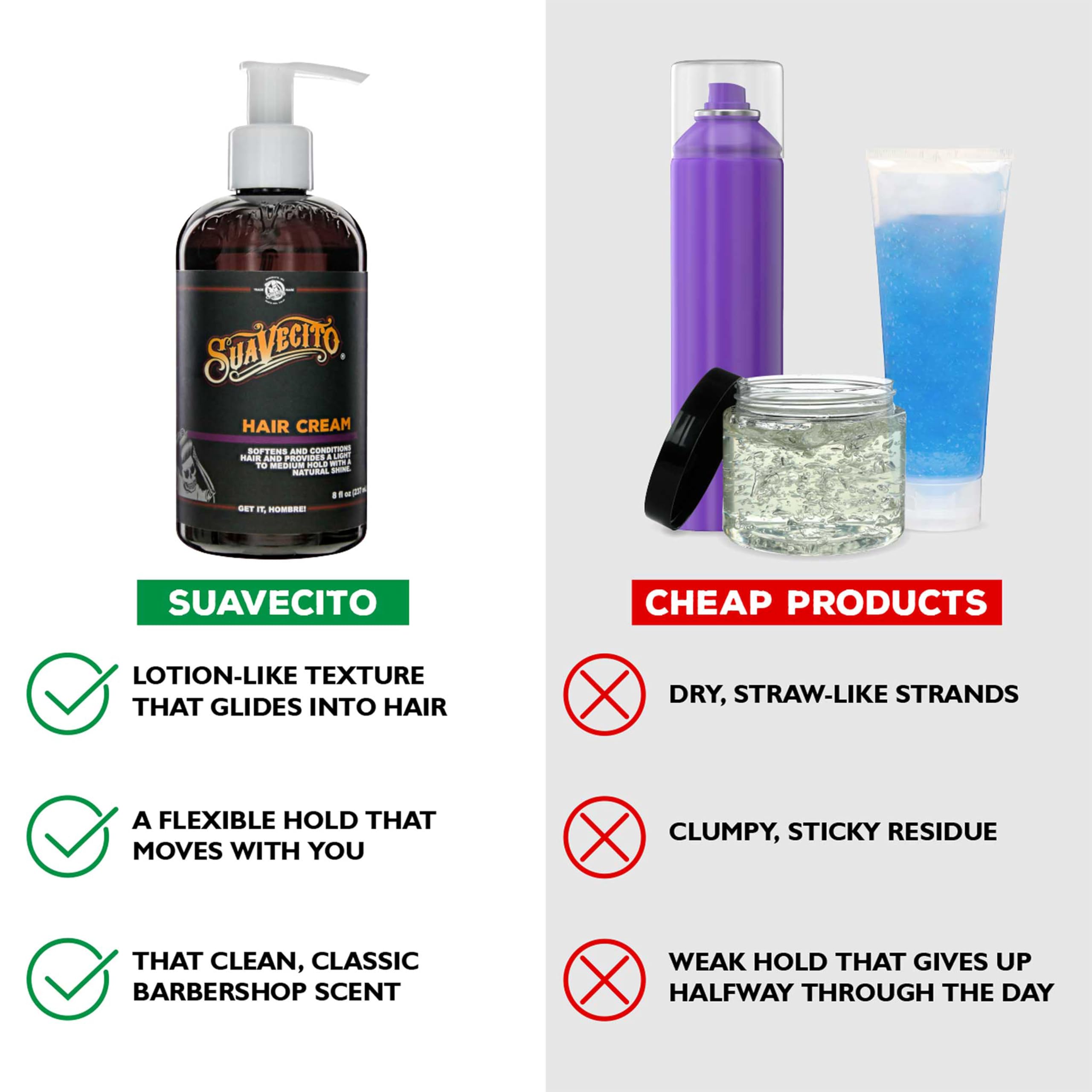 Crema para el cabello Suavecito, ondas largas con control suave.