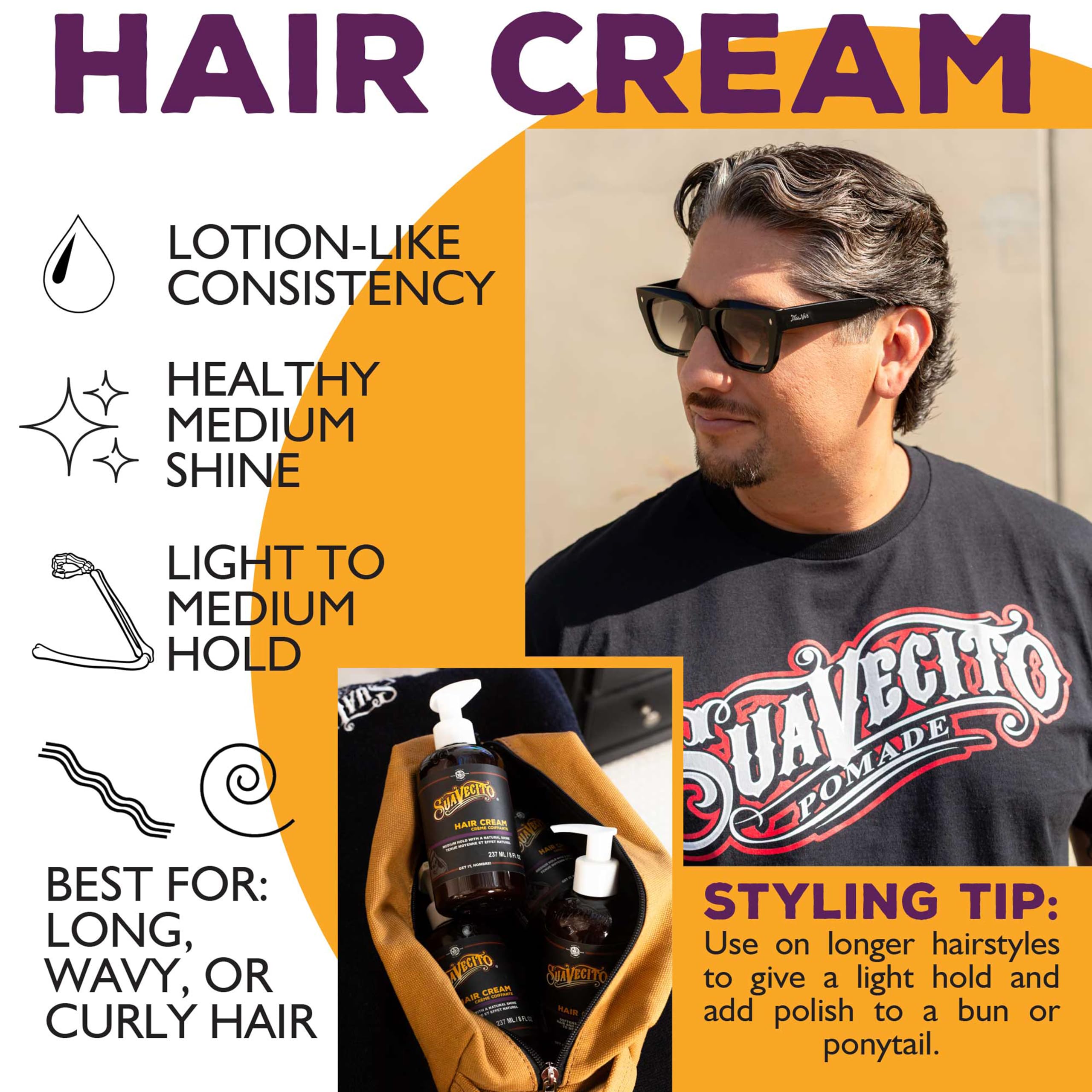 Crema para el cabello Suavecito, peinado natural para diario sin esfuerzo.