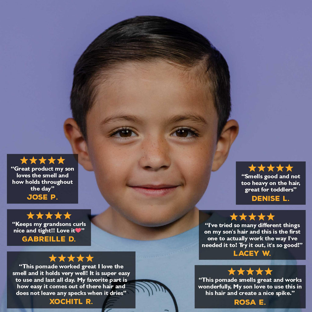 Sin sulfatos Suavecito Kid’s Pomade cuida el cuero cabelludo.